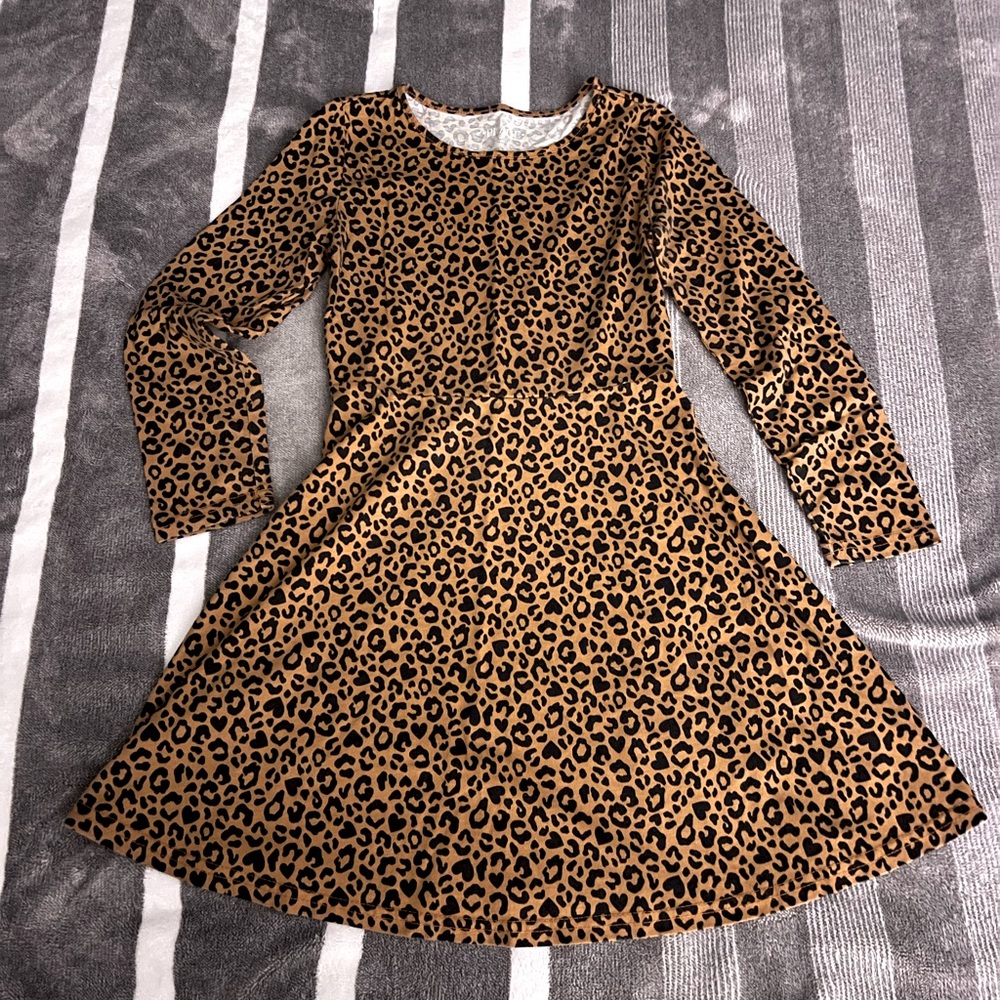 Children’s Place Girls Cheetah Print Long Sleeve Skater Dress Size M 7/8